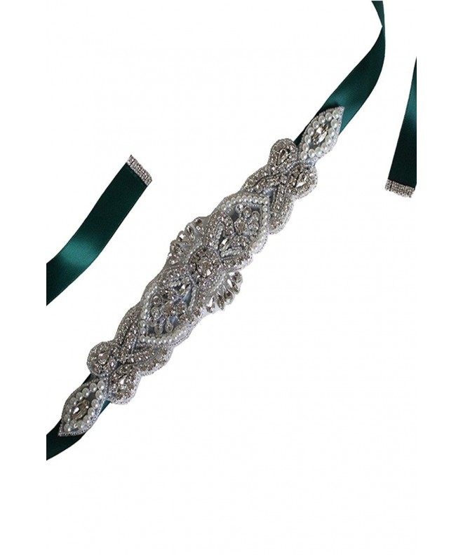 Women's Crystal Rhinestone Bridal Belt Ribbon Wedding accessories Sashes44  - Green - CT12NU29B7E