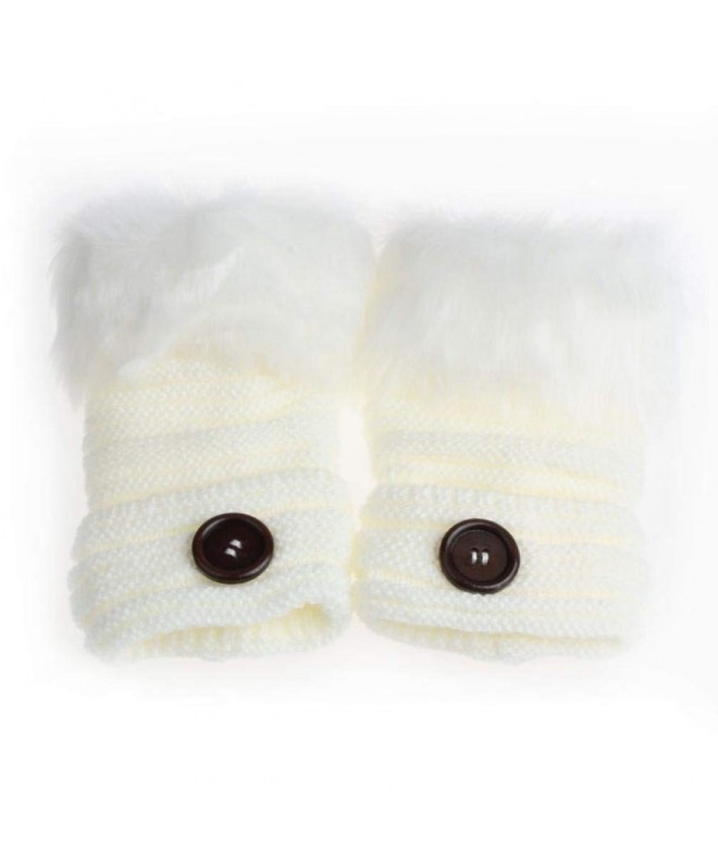 Women Winter Faux Rabbit Fur Wrist Fingerless Gloves - White - CC12C2EB7G9