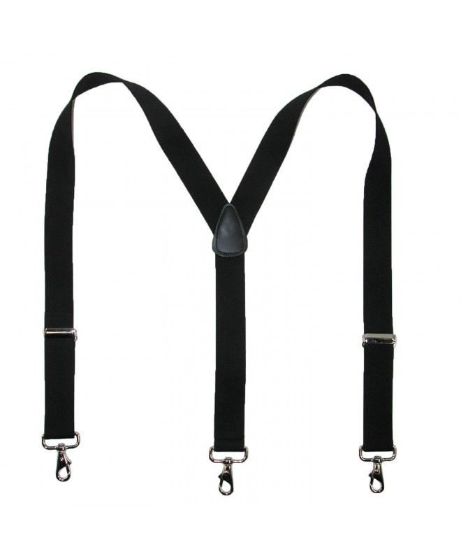 Men's Black Genuine Leather Steampunk Y Suspenders with 3 Snap Hooks ...