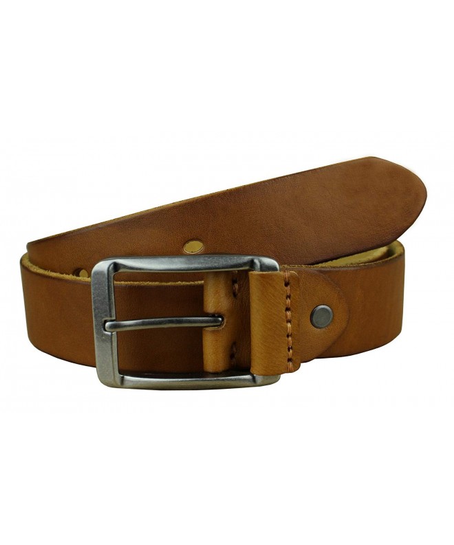 Men's Genuine Soft Smooth Leather Belt - Silver Buckle & Orange Leather ...