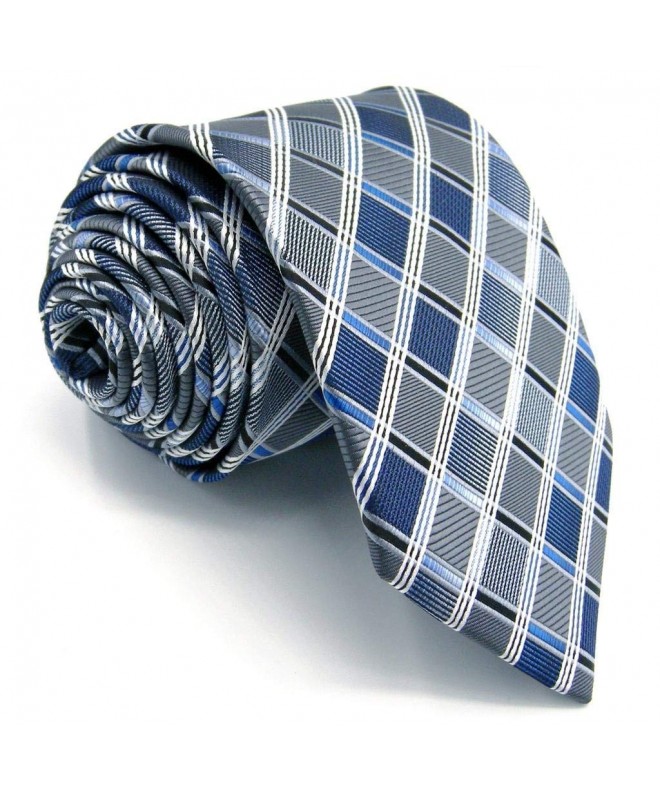 SHLAX&WING Ties for Men Blue Checkered Checks Silk Neckties Suit 