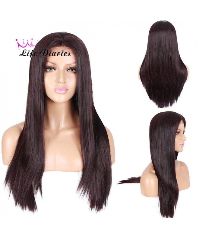 Life Diaries Synthetic Lace Front Wigs Bleached Knot Straight Brown Heat Resistant Synthetic Wigs Women