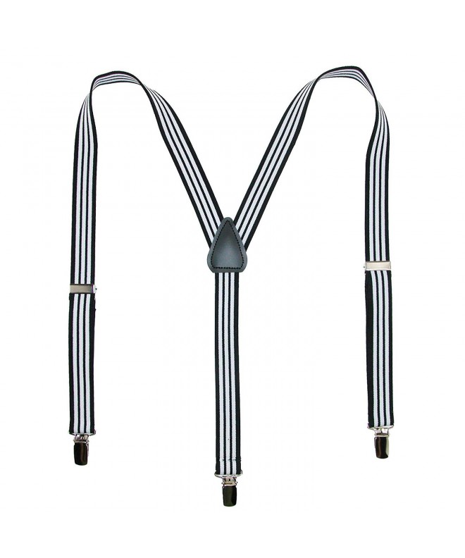 Men's Elastic Clip-End 1 Inch Black and White Pinstripe Suspenders ...