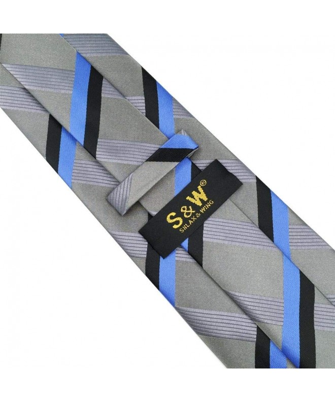 Mens Necktie Stripes Light Gery Blue Ties Silk - 
