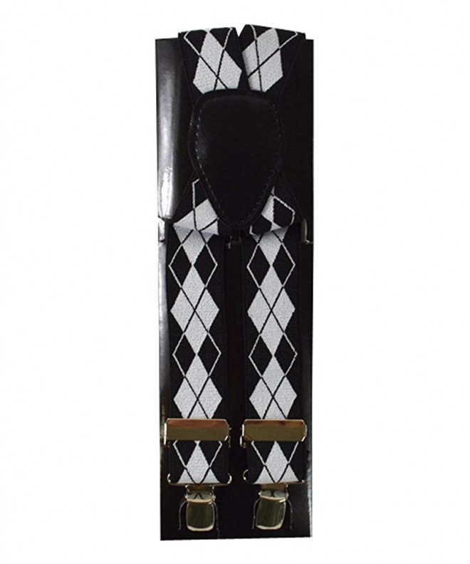 Black Gray Argyle Adjustable Suspenders