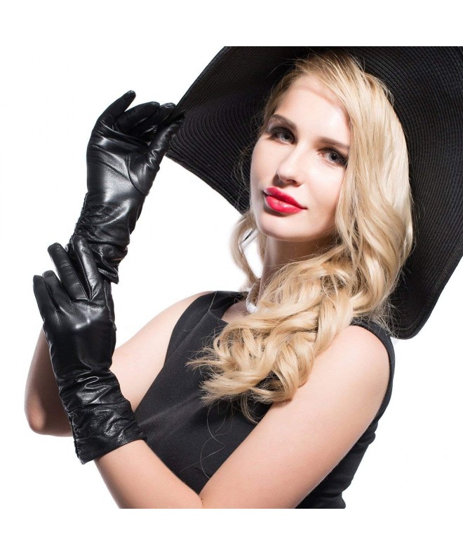 Classic Lambskin Leather Gloves Black Long