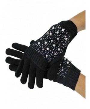 Black Rhinestone Pearl Warmers Gloves