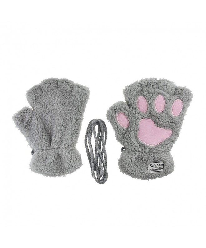 Cute Cat Kitten Paw Fingerless Faux Fur Plush Gloves For Girls Women ...