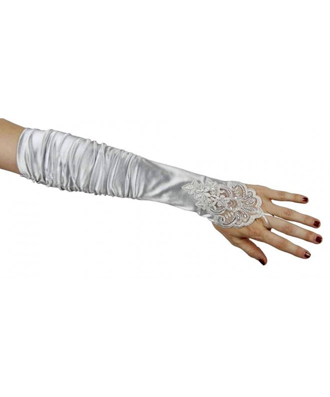 Fingerless Gathered Beaded Gloves Silver