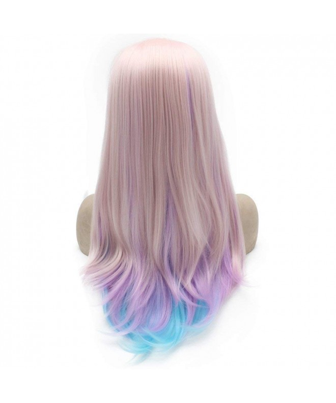 24inch Long Straight Light Pink Purple Blue Mix Synthetic Lace Front ...