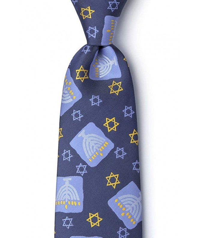 Navy Blue Microfiber Menorah Necktie