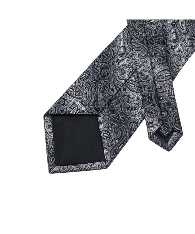 Men Classic Black Grey Tie Necktie with Cufflinks and Pocket Square Tie ...