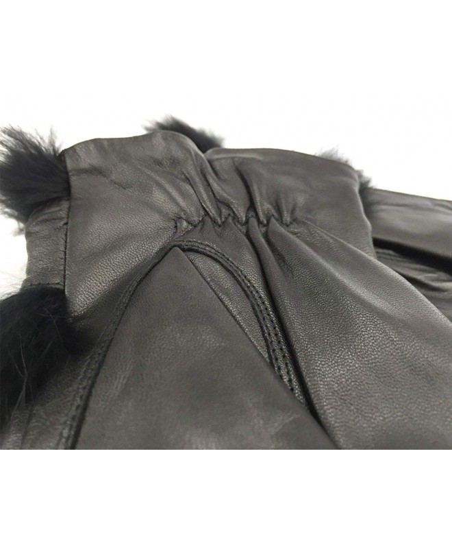 Women's Touchscreen Lambskin Leather Gloves Rabbit Fur Cuff - Black ...
