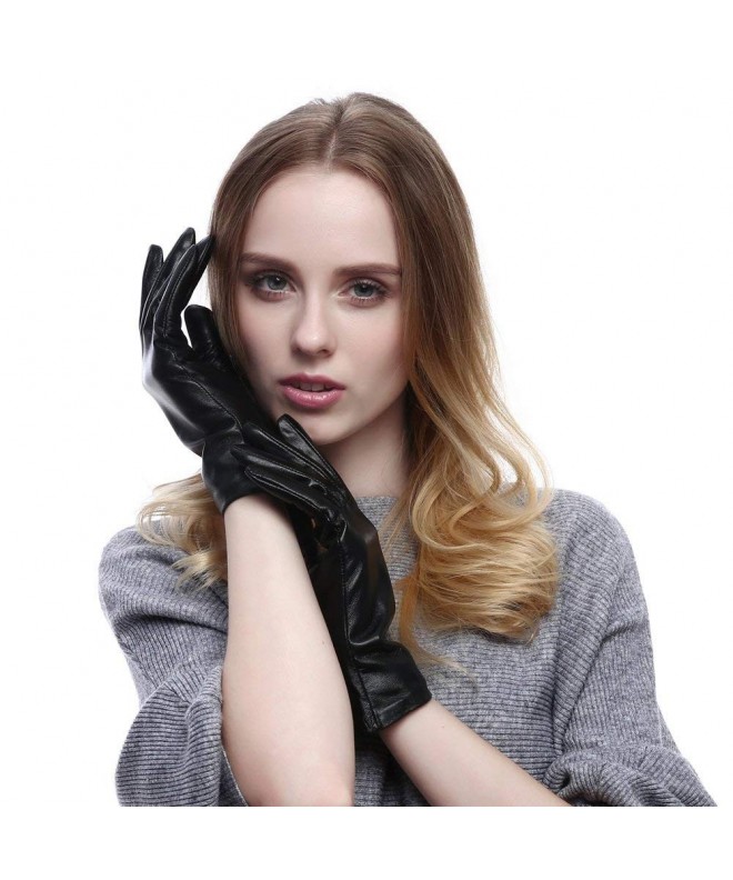 Casual Women Winter Warm Lambskin Leather Touchscreen Gloves - Black ...