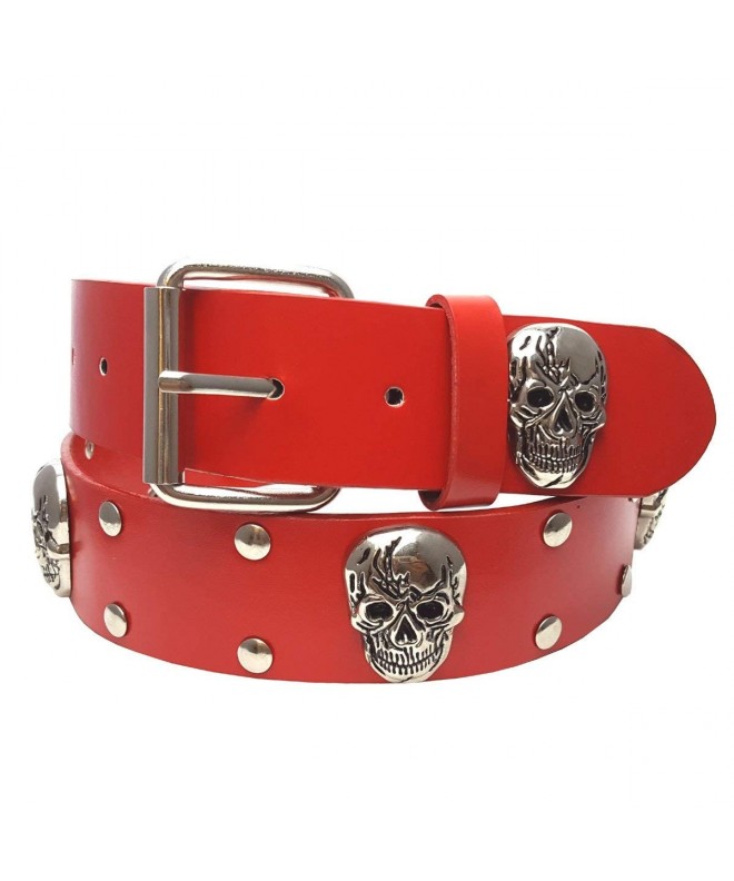 Silver Skull Stud Belt Red