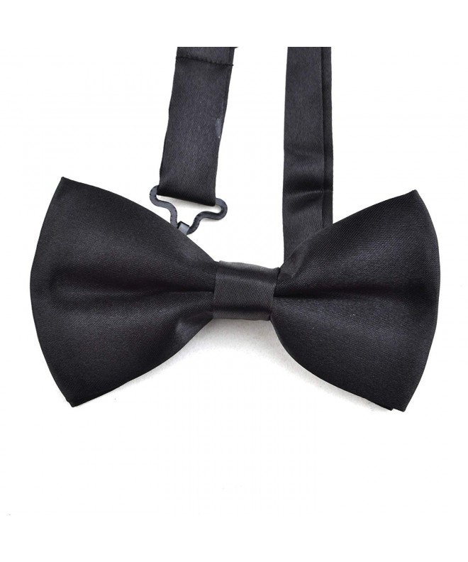 Mens Formal Solid Black Satin Banded Bow Tie - CE112LOYVGJ