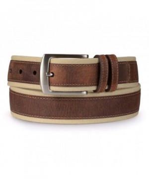 Mens Casual Leather Overlay Canvas Belt - Khaki - CT11YW22HJ1