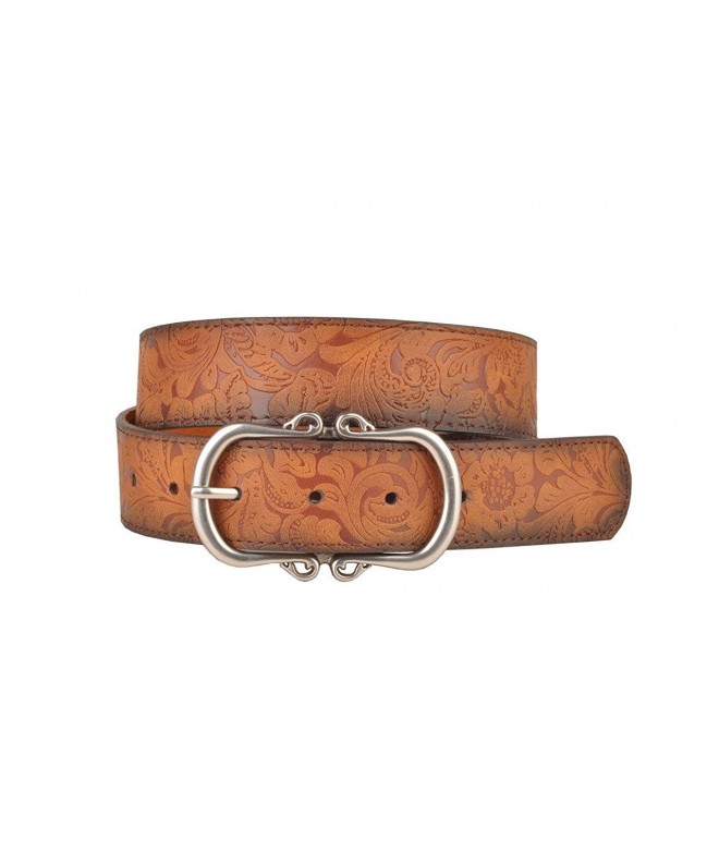 Leather Floral Embossment Silver Buckle