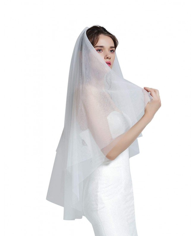 Wedding Bridal Veil with Comb 2 Tier Cut Edge Elbow Fingertip Length 28 White Ivory