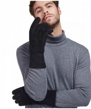 Mens&Womens Black Winter Gloves Suede Leather Knit Cuff with Thick ...