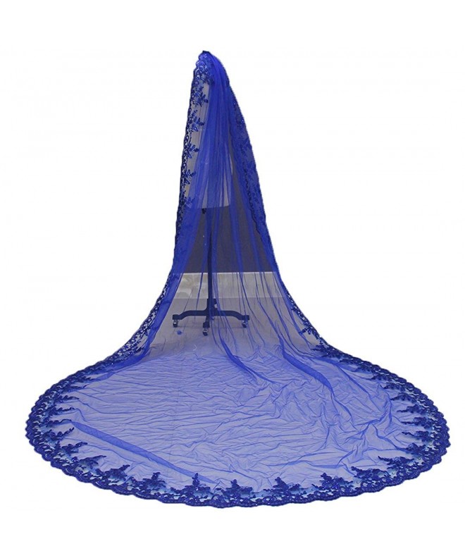 MERMAIDFUN Blue Wedding Veil 3 Meters Sequin Lace One Tier 118” Long Bridal Veil MERMAIFUN 