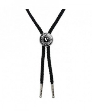 Letter R Initial Black and White Scrolls Western Southwest Cowboy Necktie Bow Bolo Tie