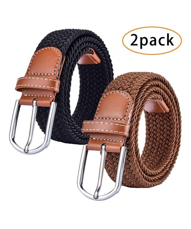 2 Pack Braided Canvas Belts Womens Woven Elastic Stretch Fabric ...