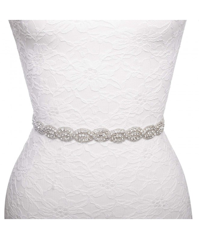 Thin Rhinestone Beaded Wedding Dress Bridal Sash Belt - White Satin ...