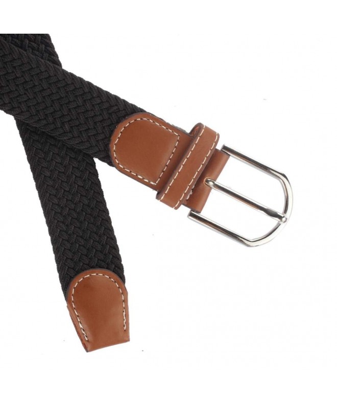 Men Braided Elastic Stretch Metal Buckle Leather Belt Waistband - Black ...