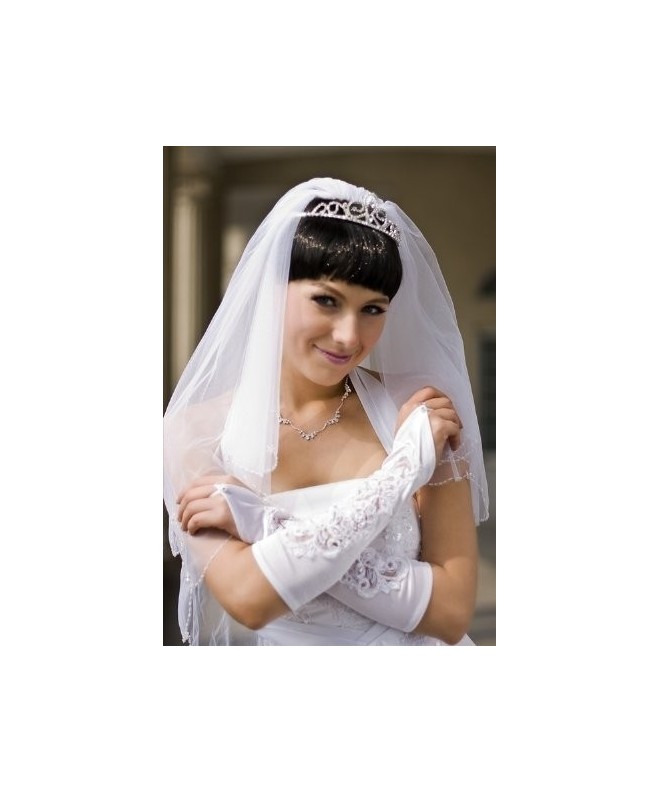 Ivory Elbow Length Scalloped Beaded Edge 2 Tiers Bridal Wedding Veil White