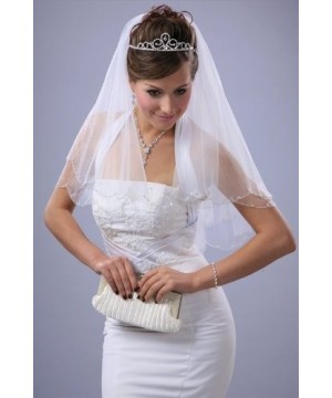 White 2 Tiers Elbow Length Edge With Beads And Flowers Bridal Veil Diamond Off