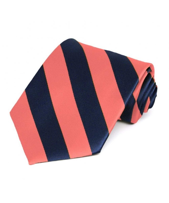Bright Coral Navy Blue Striped