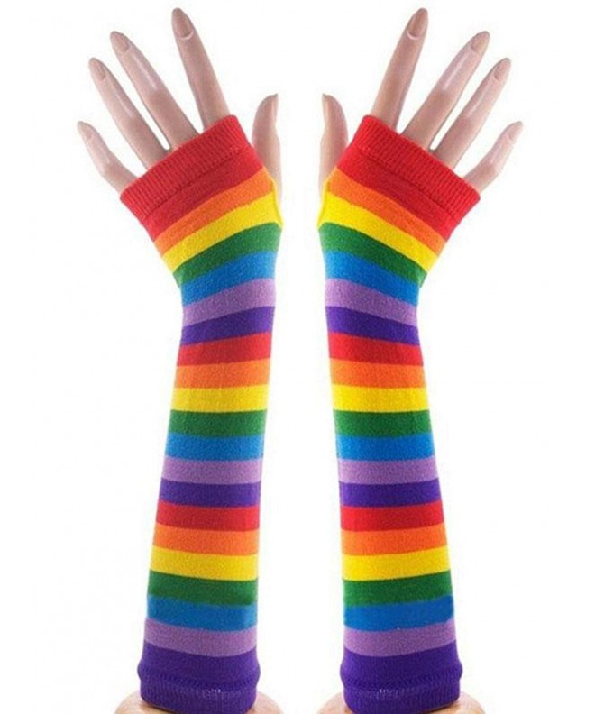 Stretchy Fingerless Warmers womens rainbow