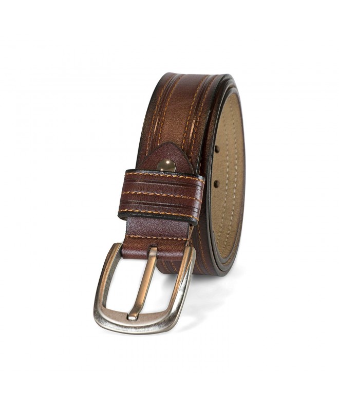 Men's Professional Double Stitched Genuine Leather Belt - Brown ...