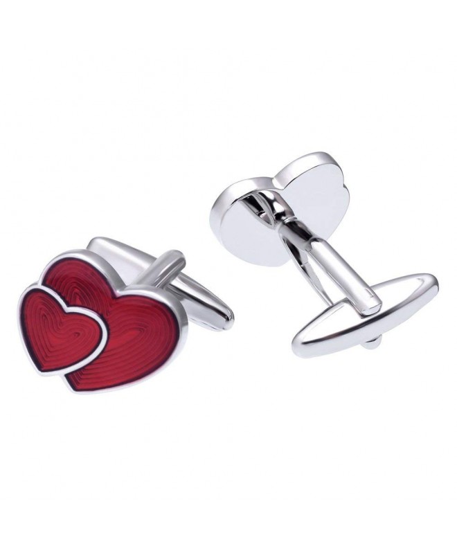 Mens Wedding Shirt Cufflinks with a Gift Box - Two Red Heart - C612B62MYXN