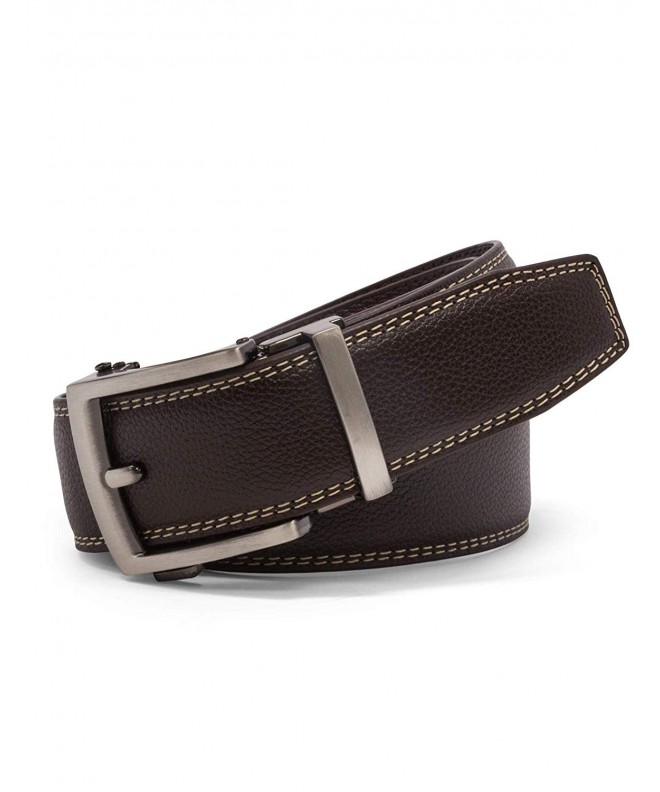 Men's Leather Ratchet Belt Adjustable Clicks to Fit No Holes - Brown ...