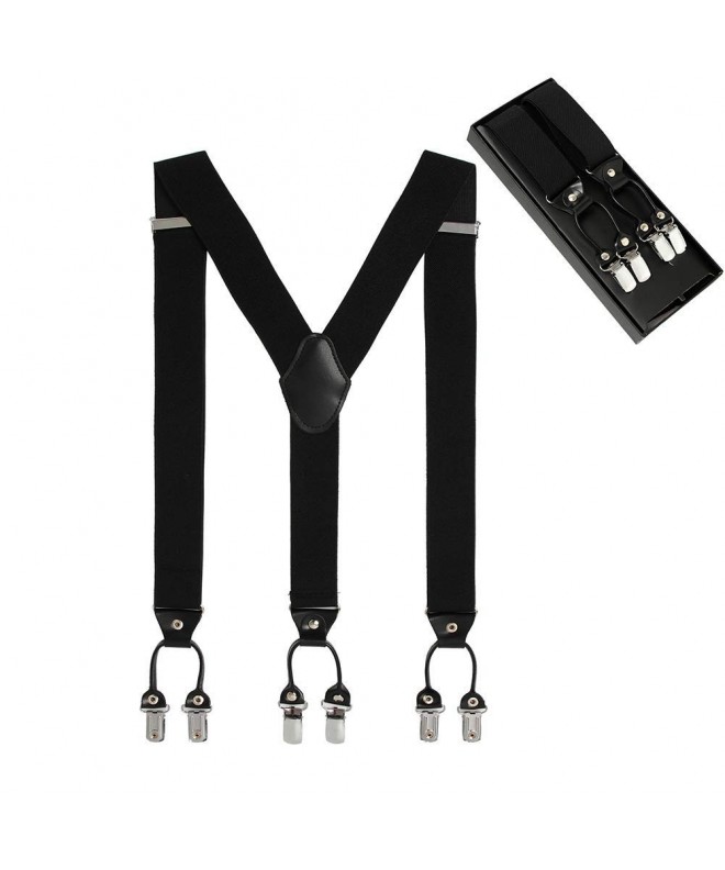 Adjustable Elastic Suspenders Heavy Leather Braces Black 