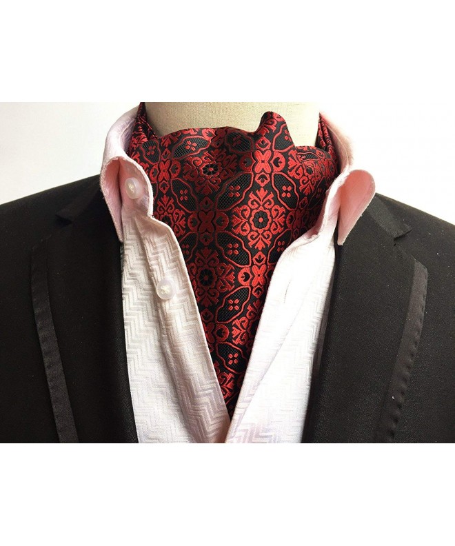 Men's Black Red Floral Paisley Jacquard 100% Silk Self Cravat Tie Ascot ...