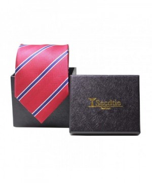 Men's Classic Red Blue Striped Jacquard Woven Silk Tie Formal Necktie ...