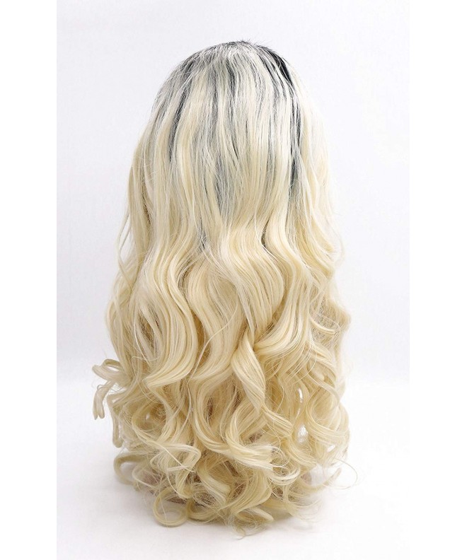 Ombre Blonde Lace Front Wigs- Long Wavy 2 Tones Heat Resistant Fiber ...